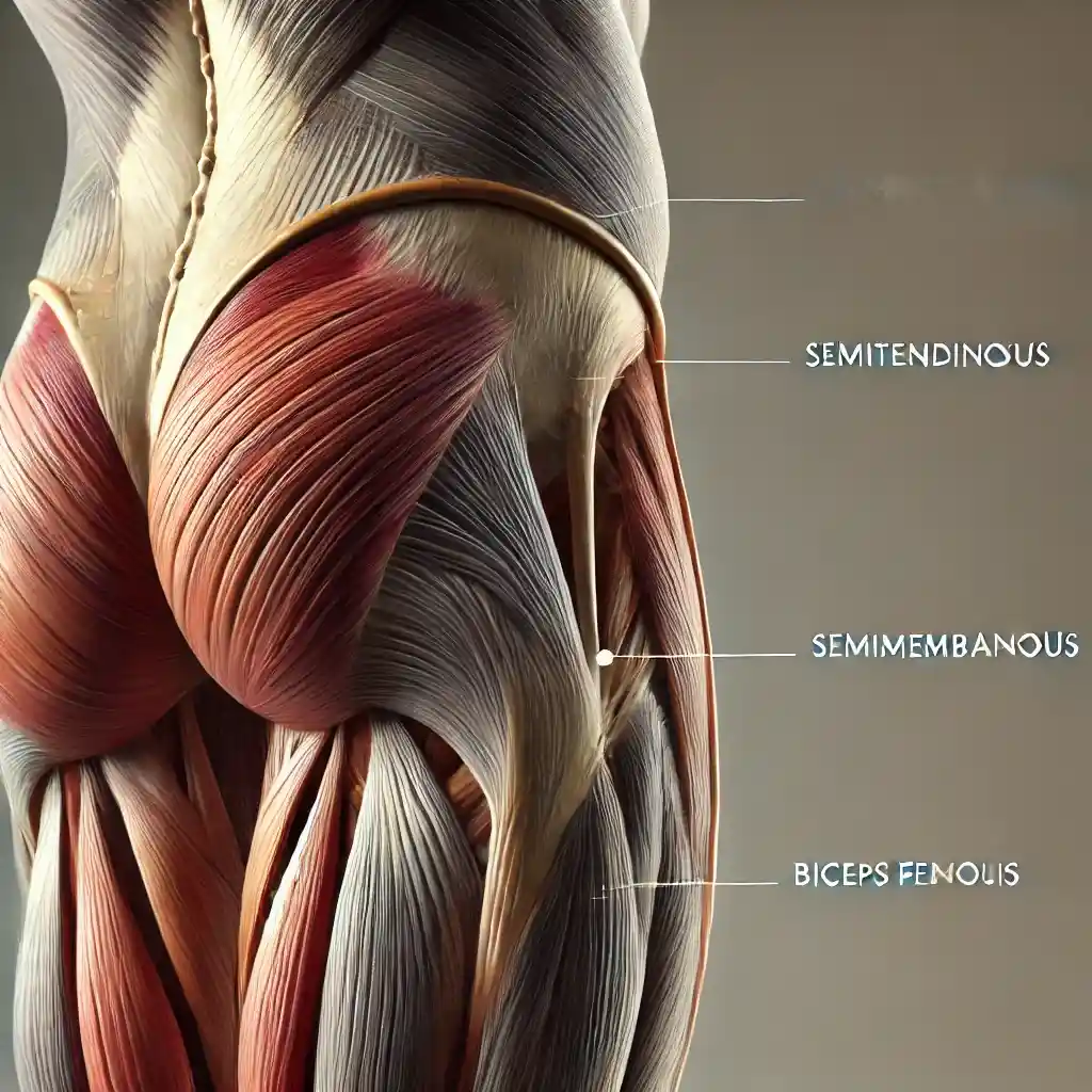 تصویر آناتومی عضلات همسترینگ در پشت ران.