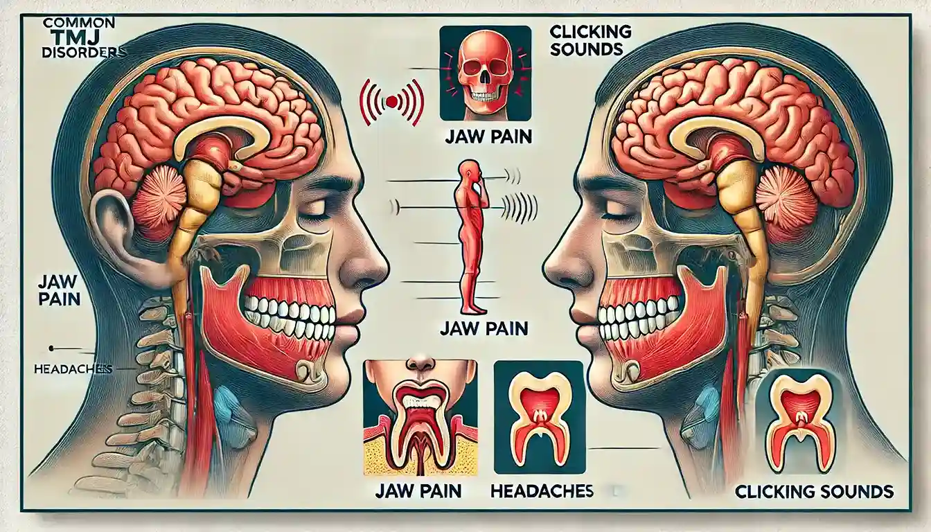 علائم TMJ شامل درد فک، صدای کلیک و قفل شدن فک